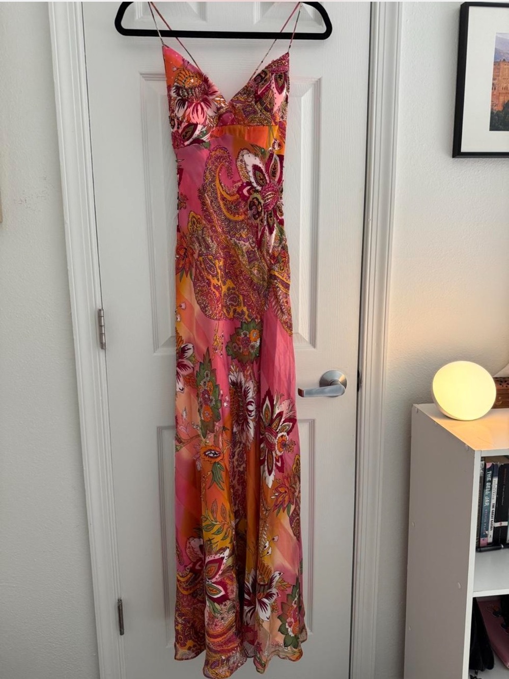 Y2K Cache Pink/Orange Floral/Paisley Print Maxi Dress - Picture 5 of 8